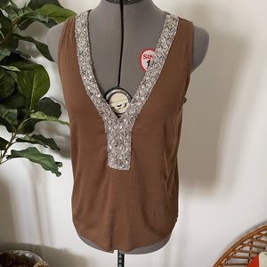 Express Brown Bead Embellished Tank Top
